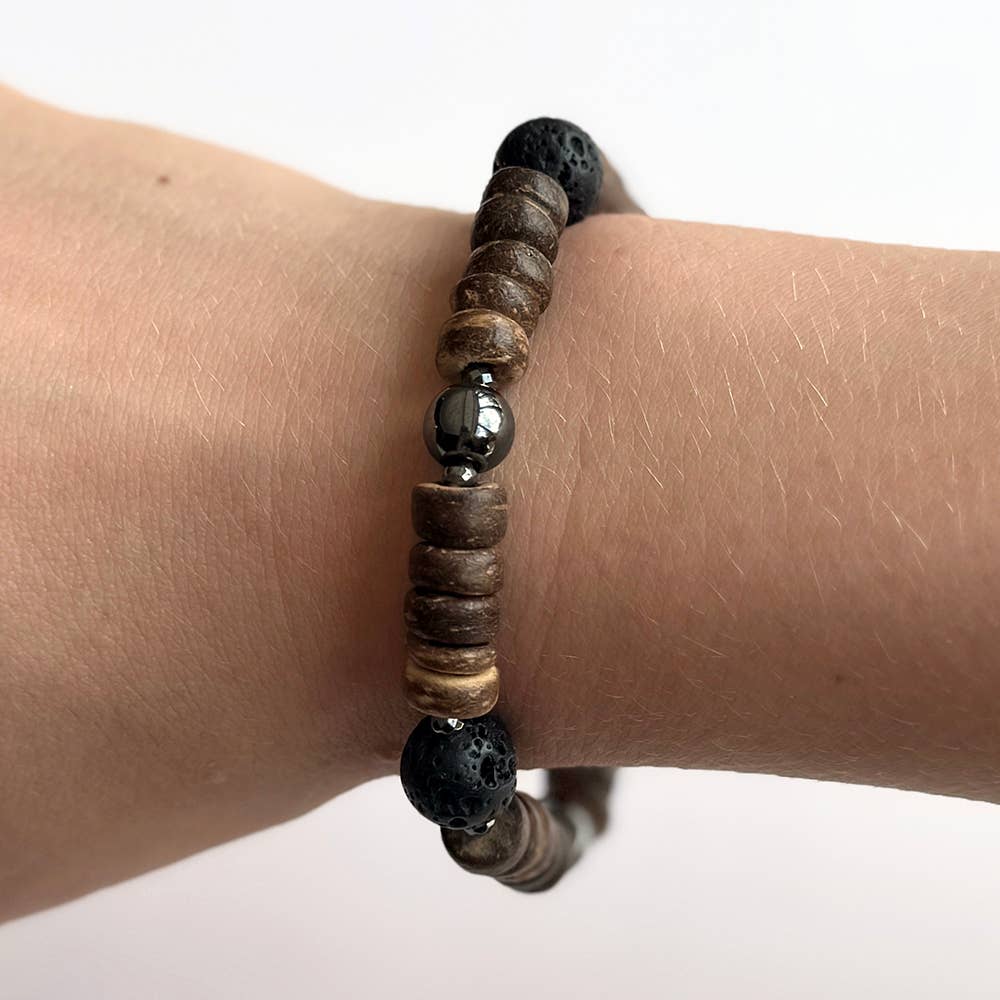 VIE – wholesale Beaded bracelet – Coconut Rondelle Beads Bracelet, with Oil Diffuser Lava Rock5
