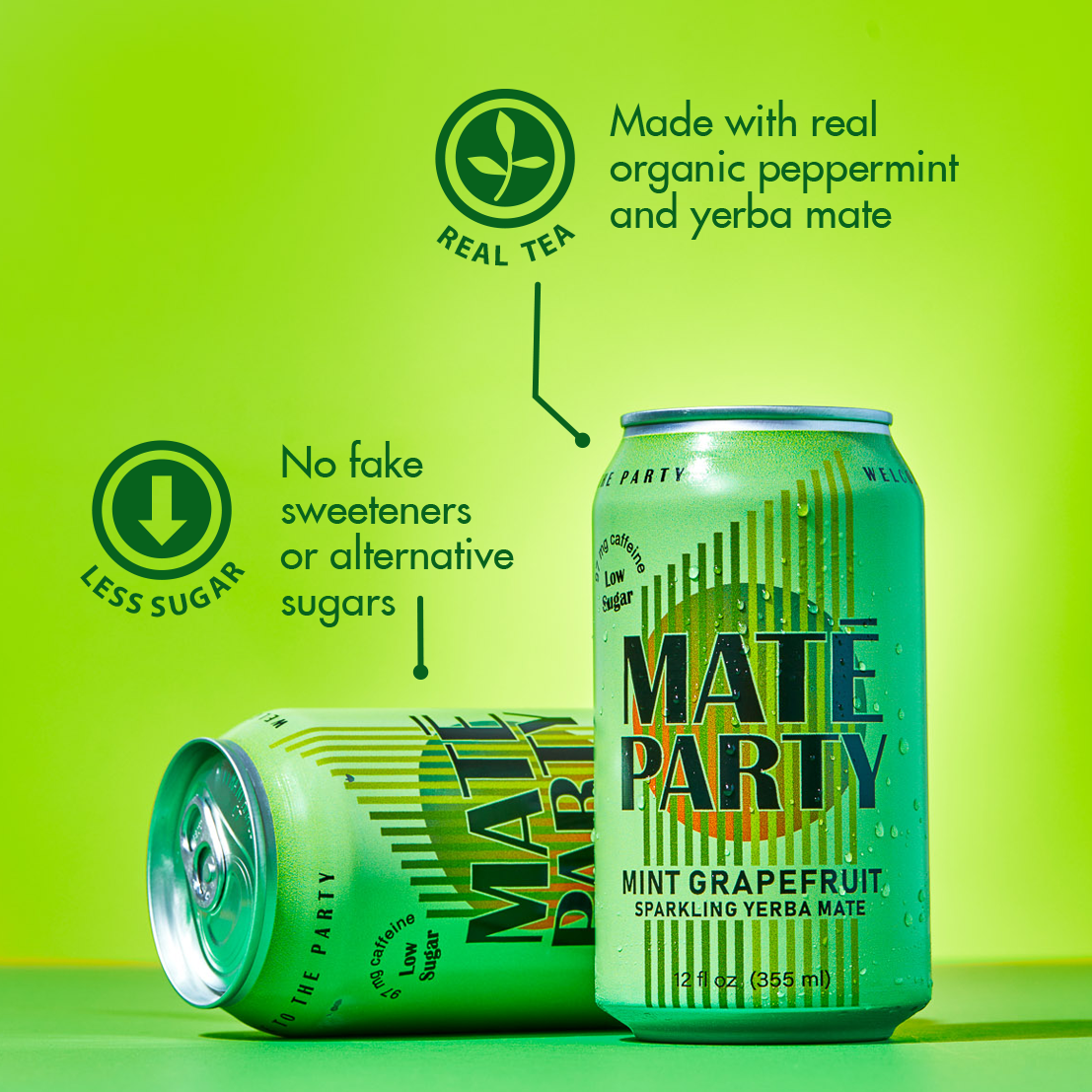 Maté Party - Wholesale Soda/Carbonated Drink - Yerba Mate - Mint Grapefruit, Sparkling (12oz can, 12 pack)3