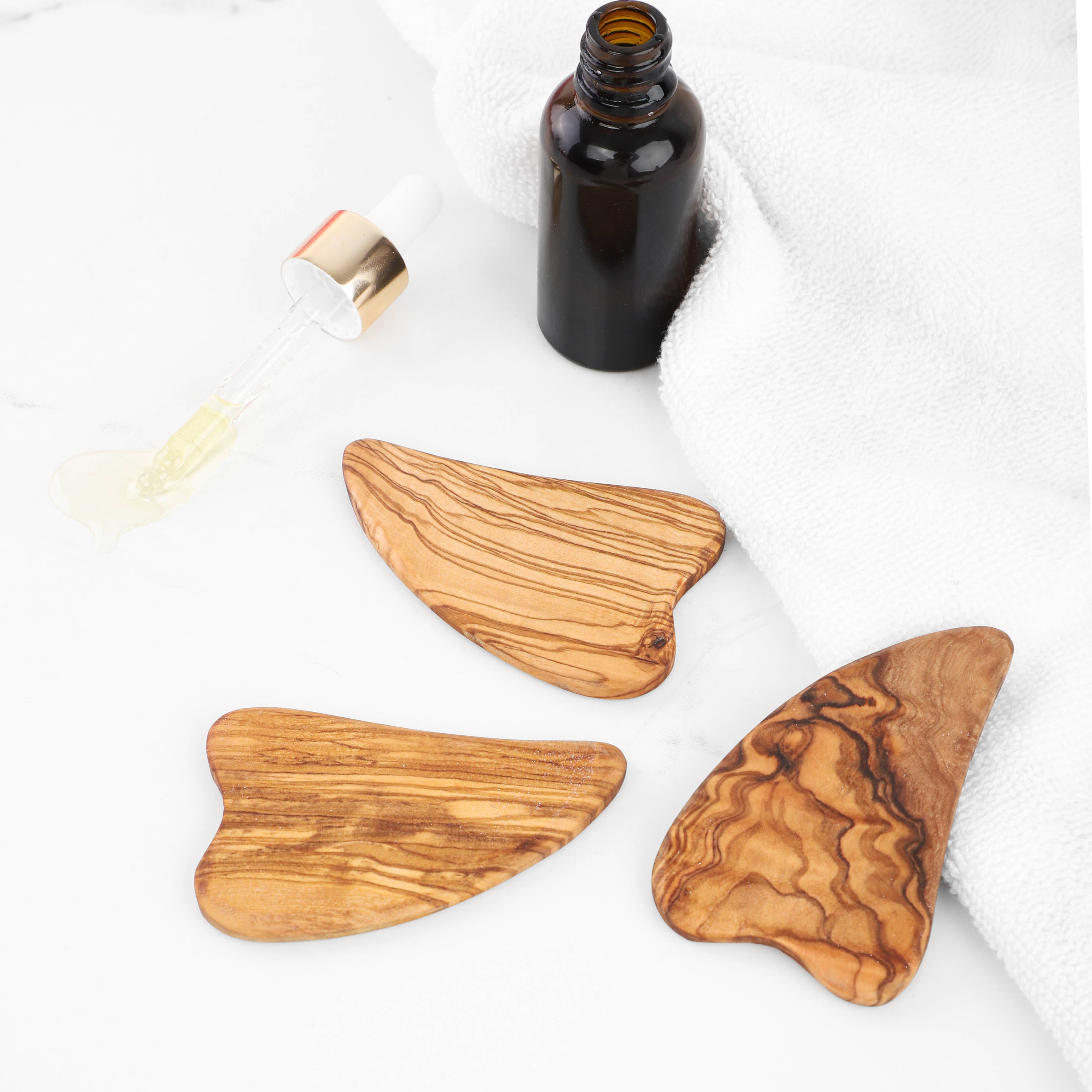Krafts GmbH Olive Wood - Wholesale Gua Sha Tool - Gua Sha Set aus Olivenholz – Herzform, 3-teilig9