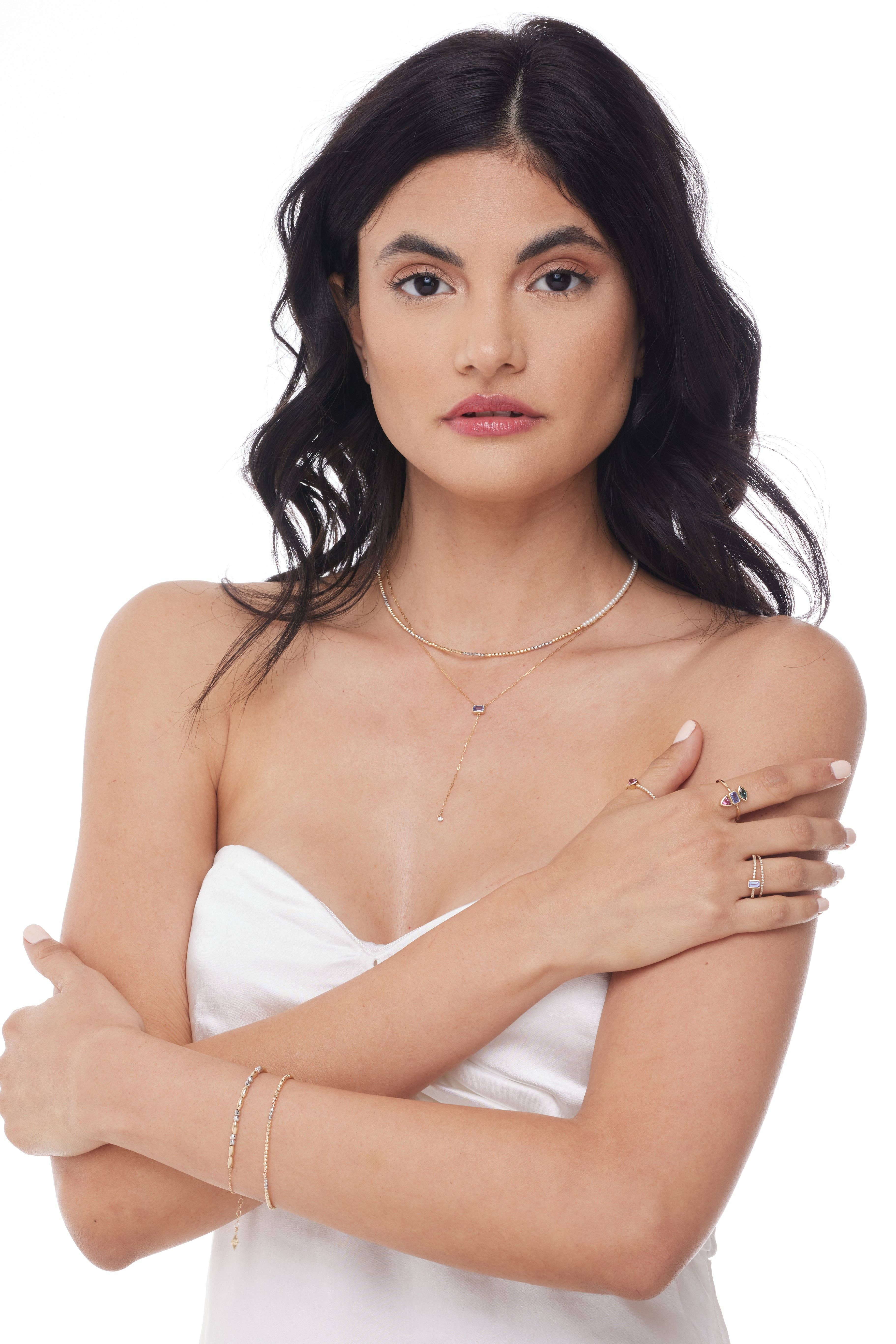 Elliot Young Fine Jewelry - Wholesale Multi-Stone Ring - 14K Yellow Gold Skinny Diamond Eternity Band With Edge Gemstone: Tanzanite2