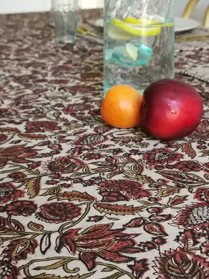 Nayda Diaries - Wholesale Tablecloth - Indian plaid Agra printed block print flower table tablecloth5