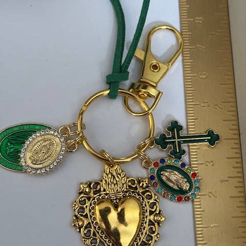 Miss DJ Angel - Wholesale Keychain - Women's - Virgin Mary sacred heart and cross keychain, gift for virgin mother, virgin charm miraculous medal, ex-voto cross keychain