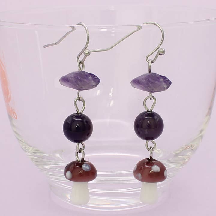 ZAD – wholesale Dangle earrings – Purple Glass Mushroom Bead Earrings