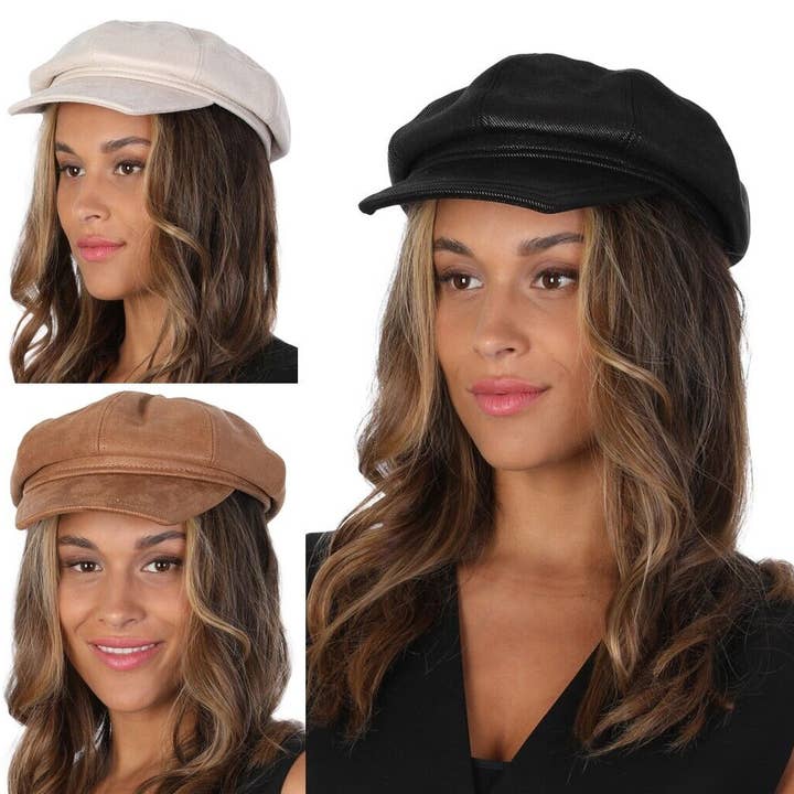 Stylex Party - Wholesale Newsboy/Schoolboy Hat - Women's - PU Suede Blend Baker Boy Cap Womens Fashion Outfit Accessory