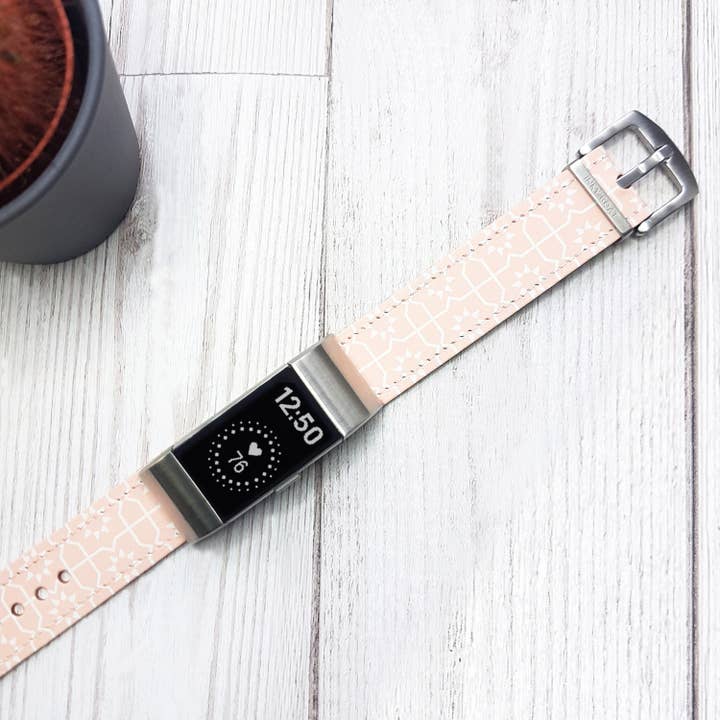 Leather Fitbit Watch Strap Pink Moorish Style for wholesale by Inky Goat