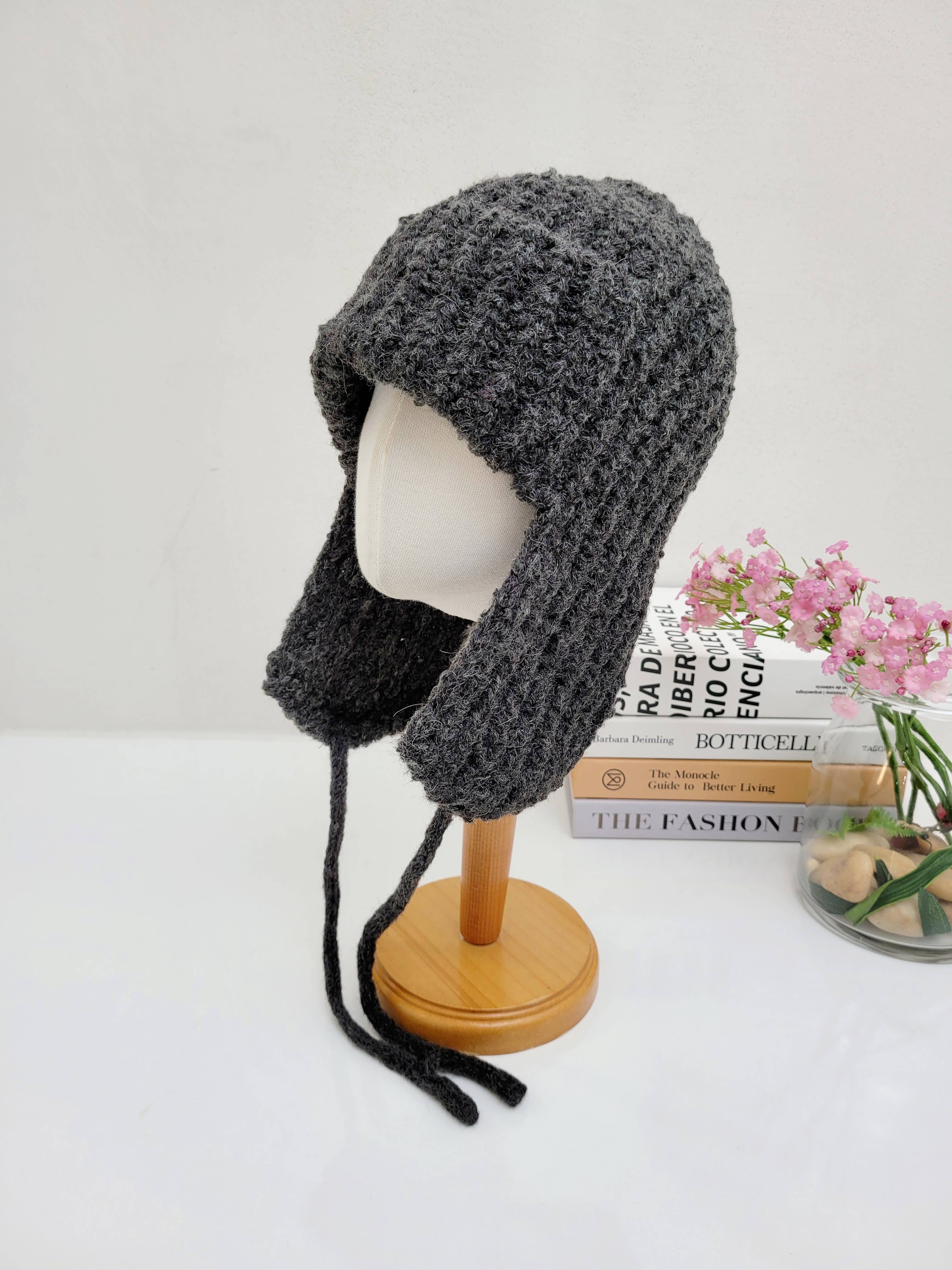 Comfortarians – Chapéu Trapper - Mulher por atacado – Gorro Trapper de Lã de Alpaca com Abas, Crochê Grosso para Mulheres Ush9