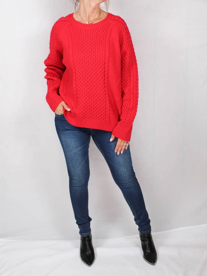 F21651-R - Red - Cable Sweater A786 for wholesale by K & C Clothing, Inc.