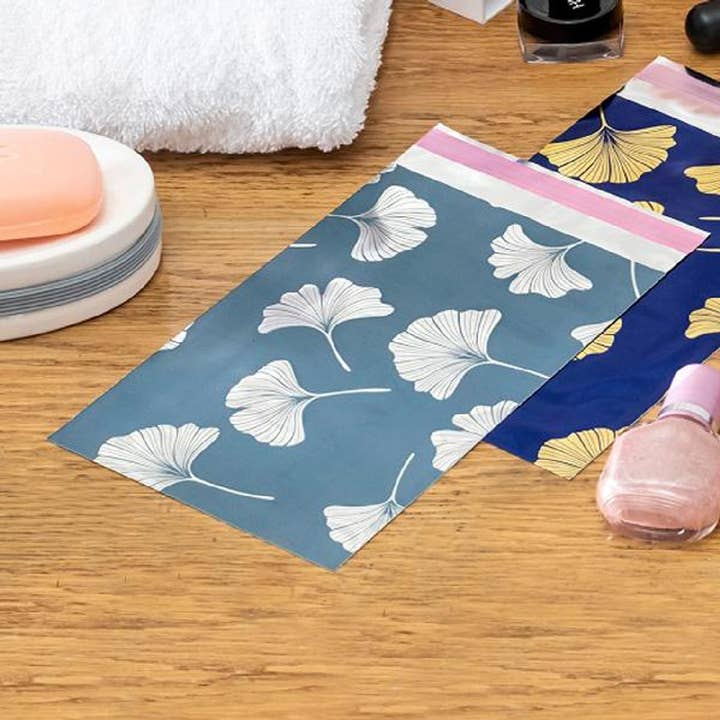 Packaging Decor - Wholesale Gift Bag - Flexible gift wrap bag with adhesive Gingko on Gray