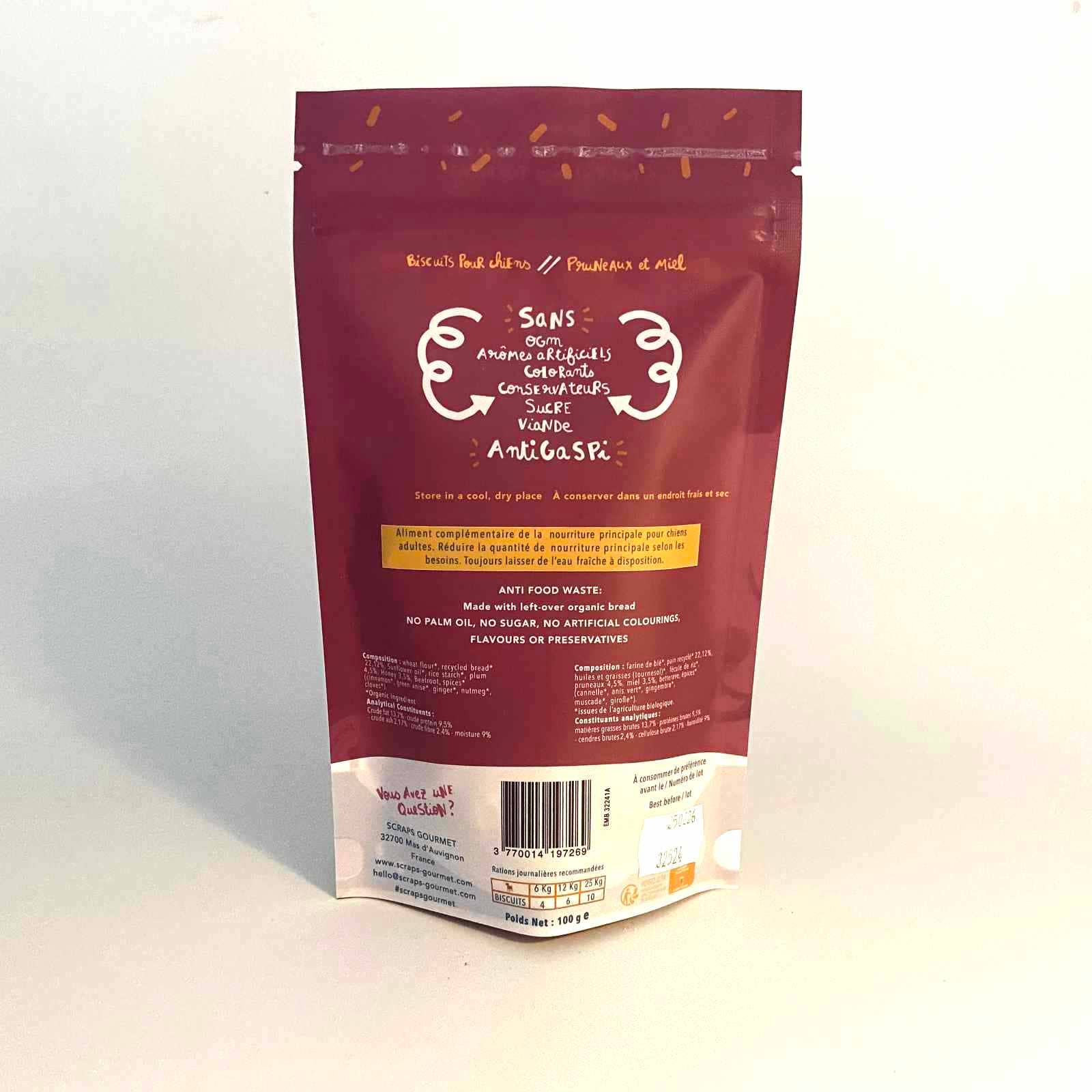 Scraps Gourmet - Wholesale Pet Treats - Dog - ORGANIC TREATS SCRAPS - PRUNE & HONEY BISCUITS1