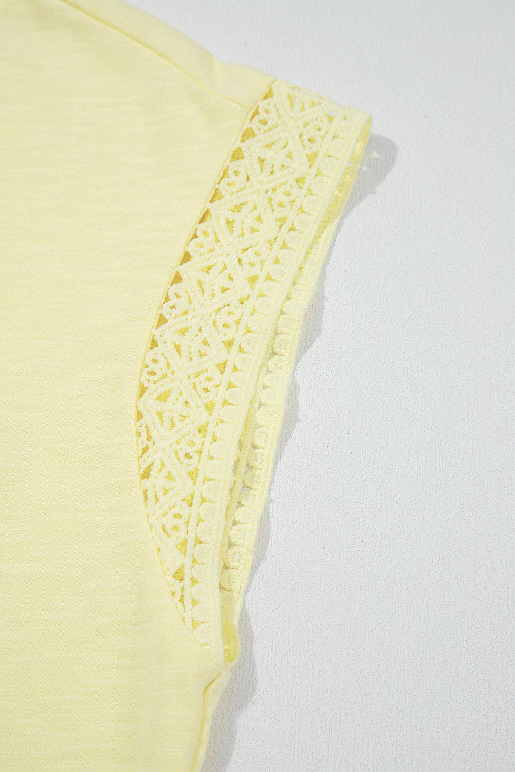 Yellow Cream Lace Patchwork Cap Sleeve Round Neck T Shirt for wholesale on Faire11