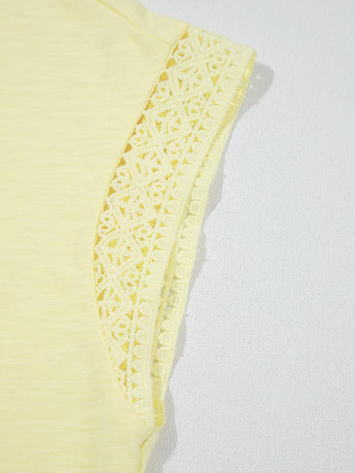 Yellow Cream Lace Patchwork Cap Sleeve Round Neck T Shirt for wholesale on Faire11