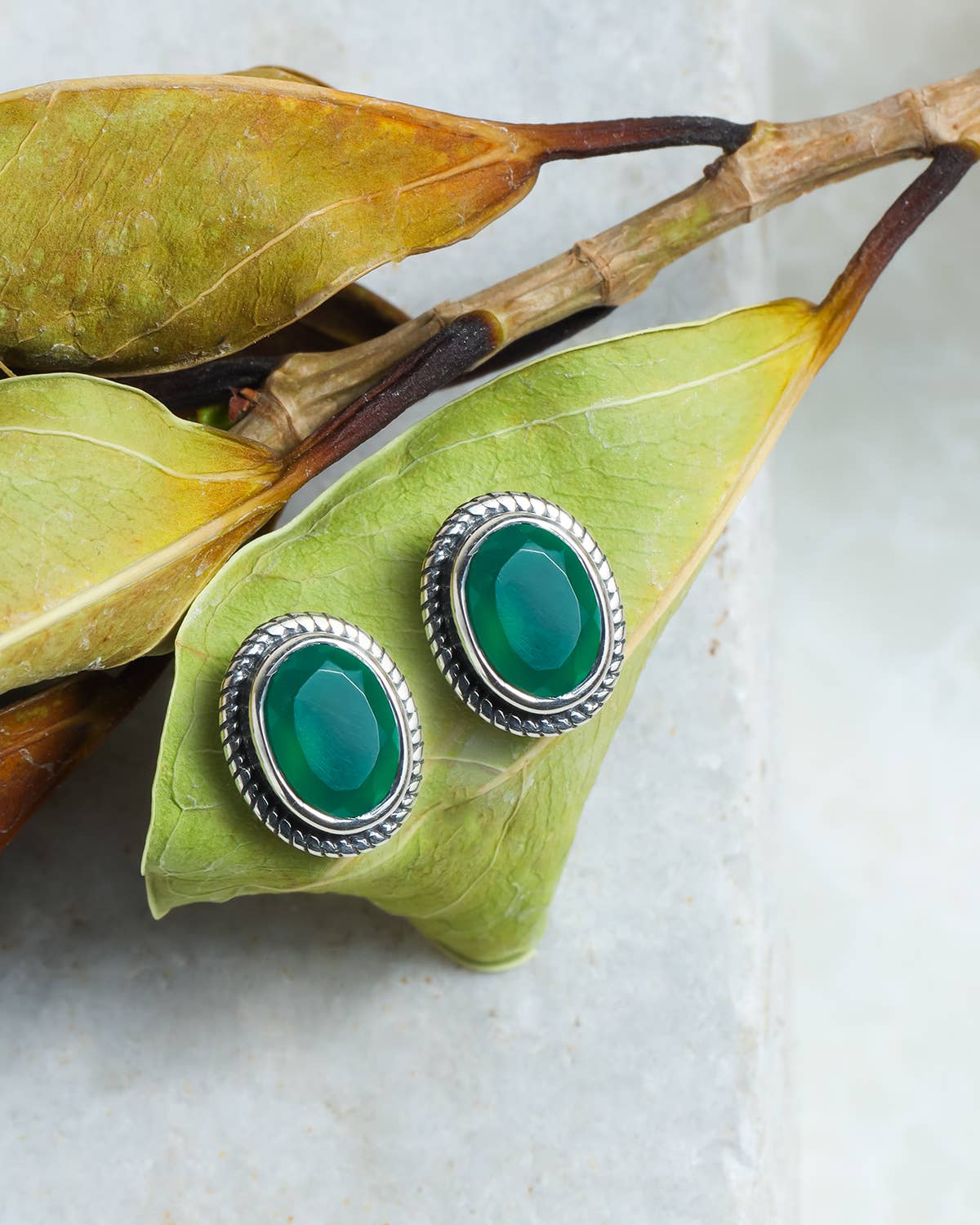 Tiramisu - Wholesale Stud/Post Earrings - Green Onyx 925 Sterling Silver Stud Earrings Jewelry1