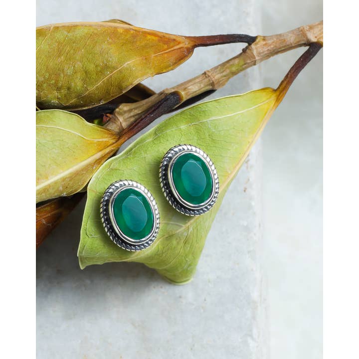 Tiramisu - Wholesale Stud/Post Earrings - Green Onyx 925 Sterling Silver Stud Earrings Jewelry1