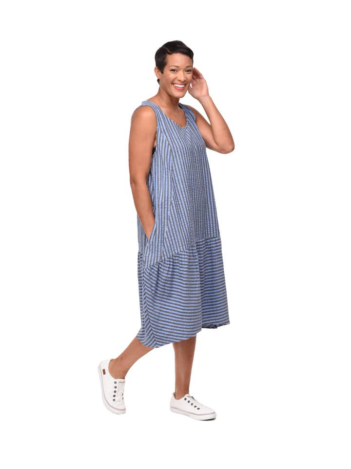 Tulip Clothing - Wholesale Dress - Women's - CV316 Sirena Dress in Doyle Seersucker Stripe