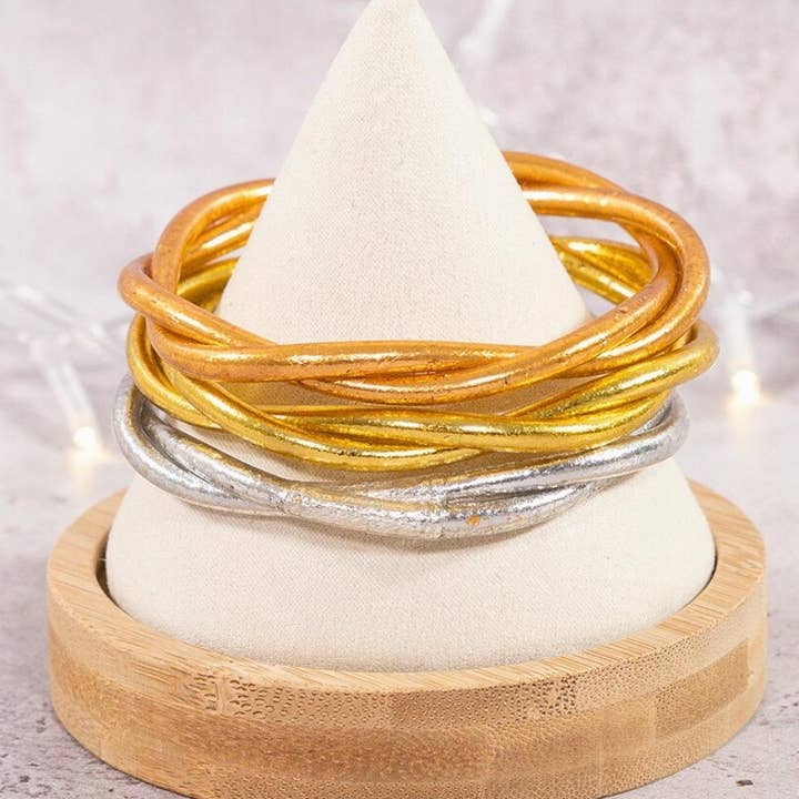 1 Buddhist Twist Mantra Bangle Bracelet Gold - Size M for wholesale on Faire