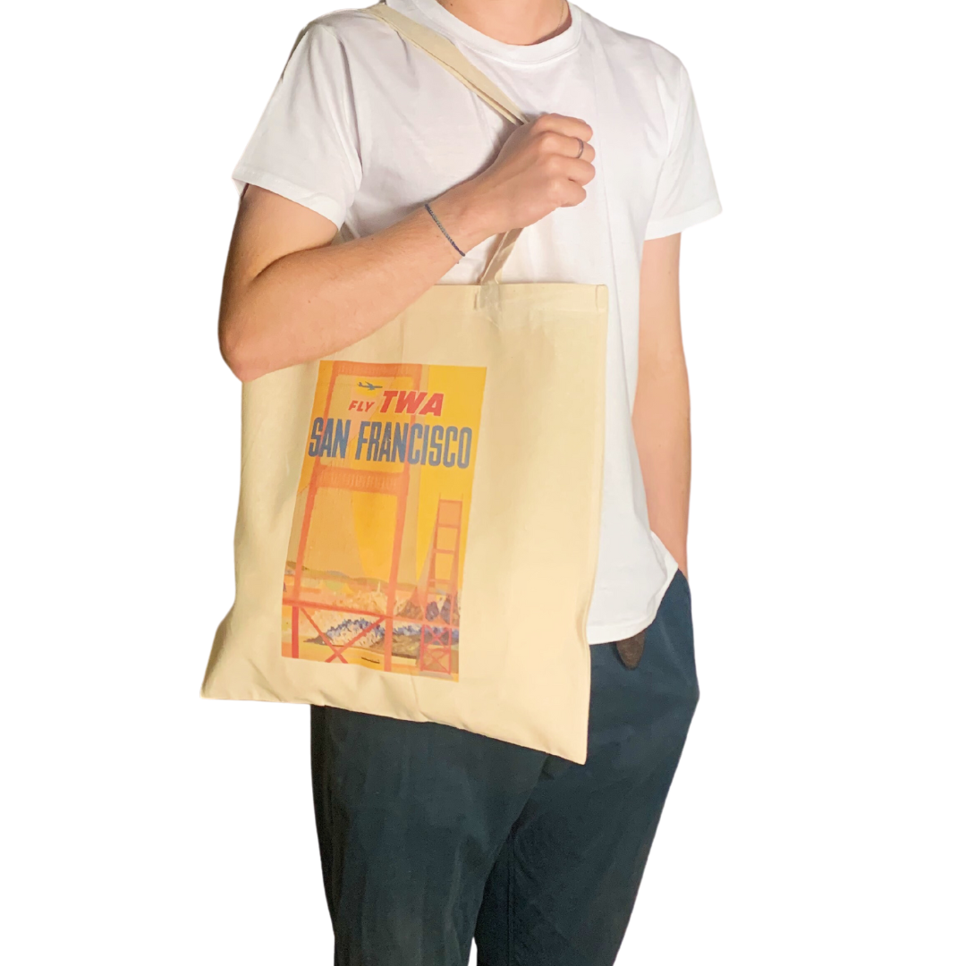 ZZZEBRAAA LIMITED – Engroshandel Tote bag - Unisex – San Francisco Rejse Plakat Mulepose Vintage Art Plakat Kunst1