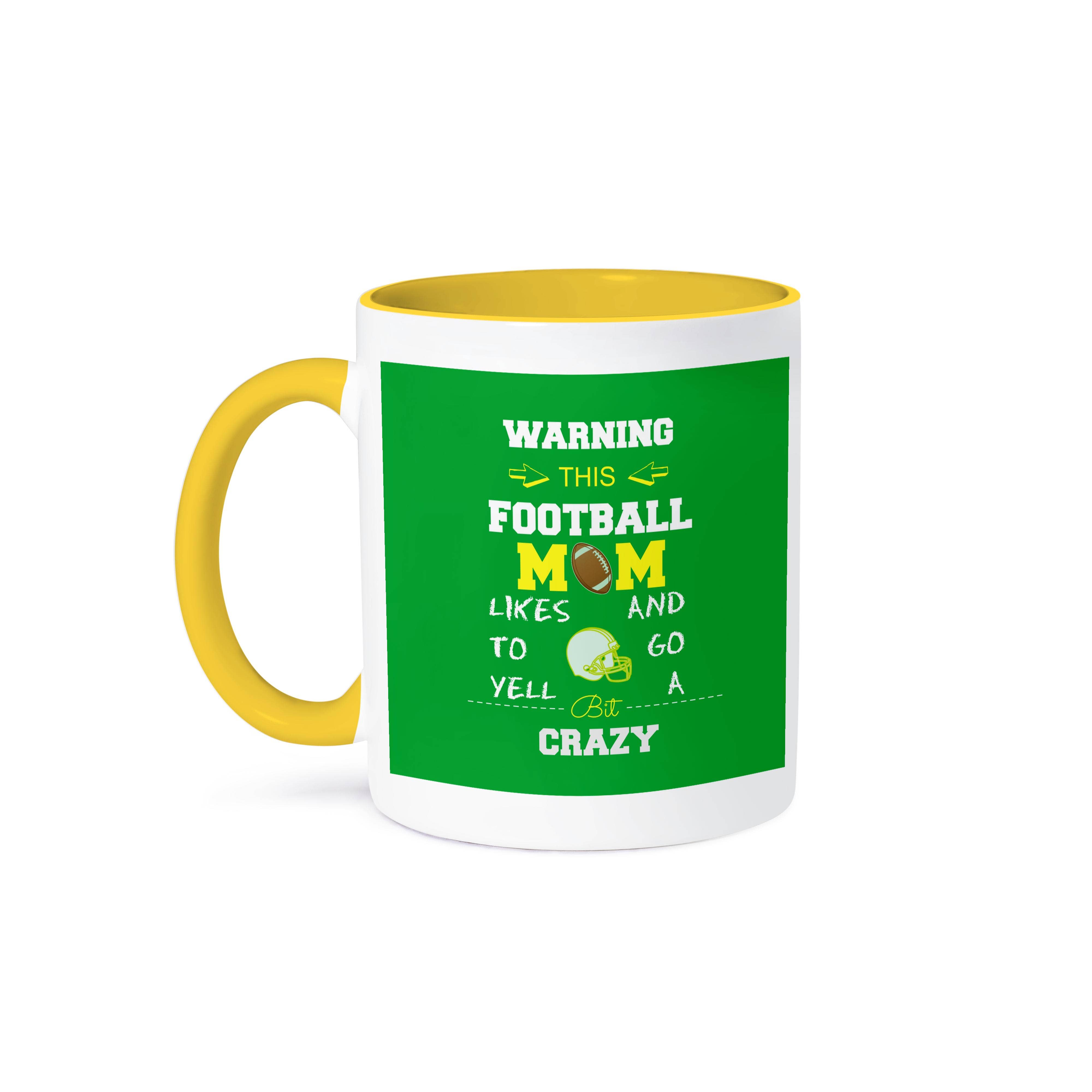 3dRose - Wholesale Coffee Mug - 3dRose, Warning this football mom likes to go crazy yellow and green, Mug0