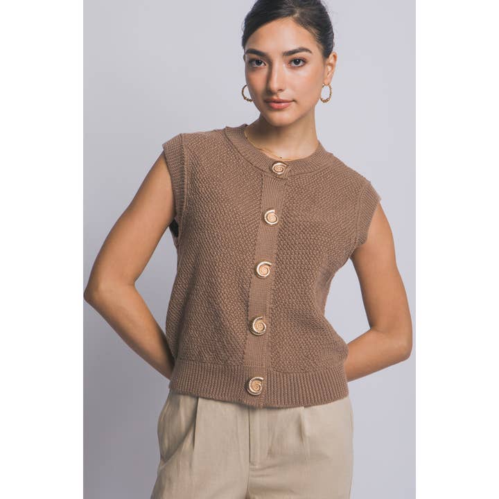 Haut sans manches en tricot avec bordure dorée pour la vente par HiteJeans