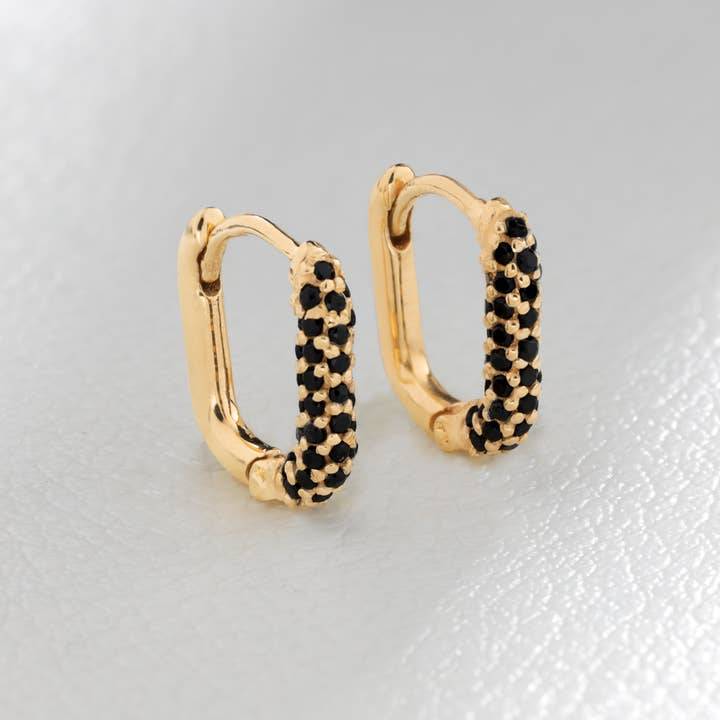 Tiramisu - Wholesale Hoop Earrings - Gold Plated Over Silver Black Spinel Hoop Earring RLE251971