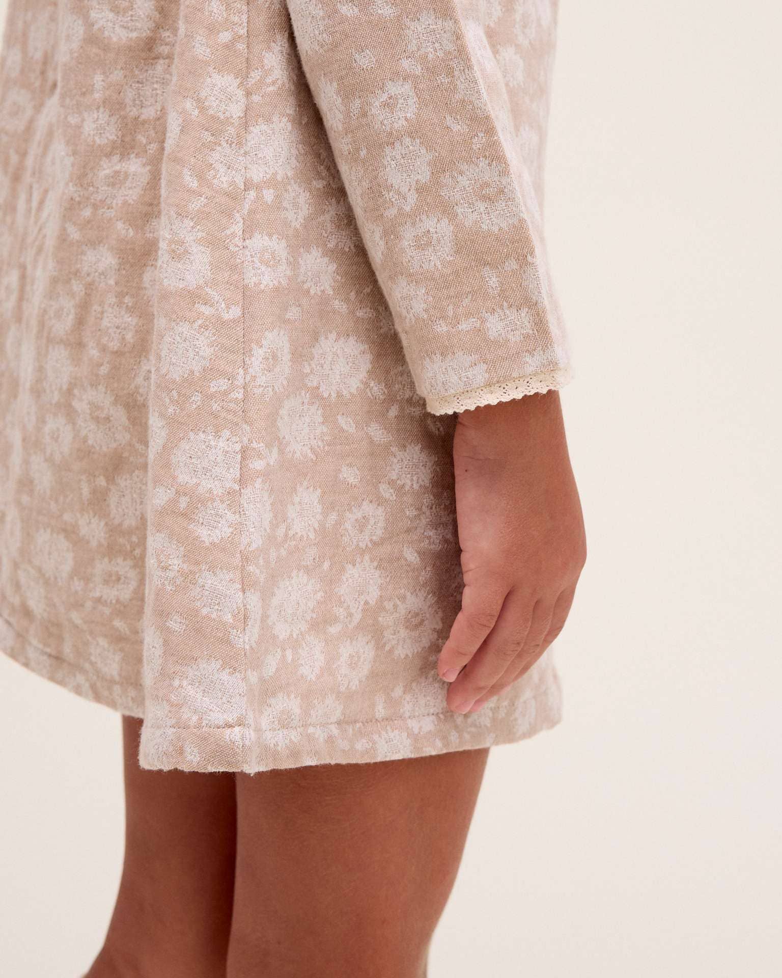 Natural Girl's dress in beige with floral print for wholesale on Faire2