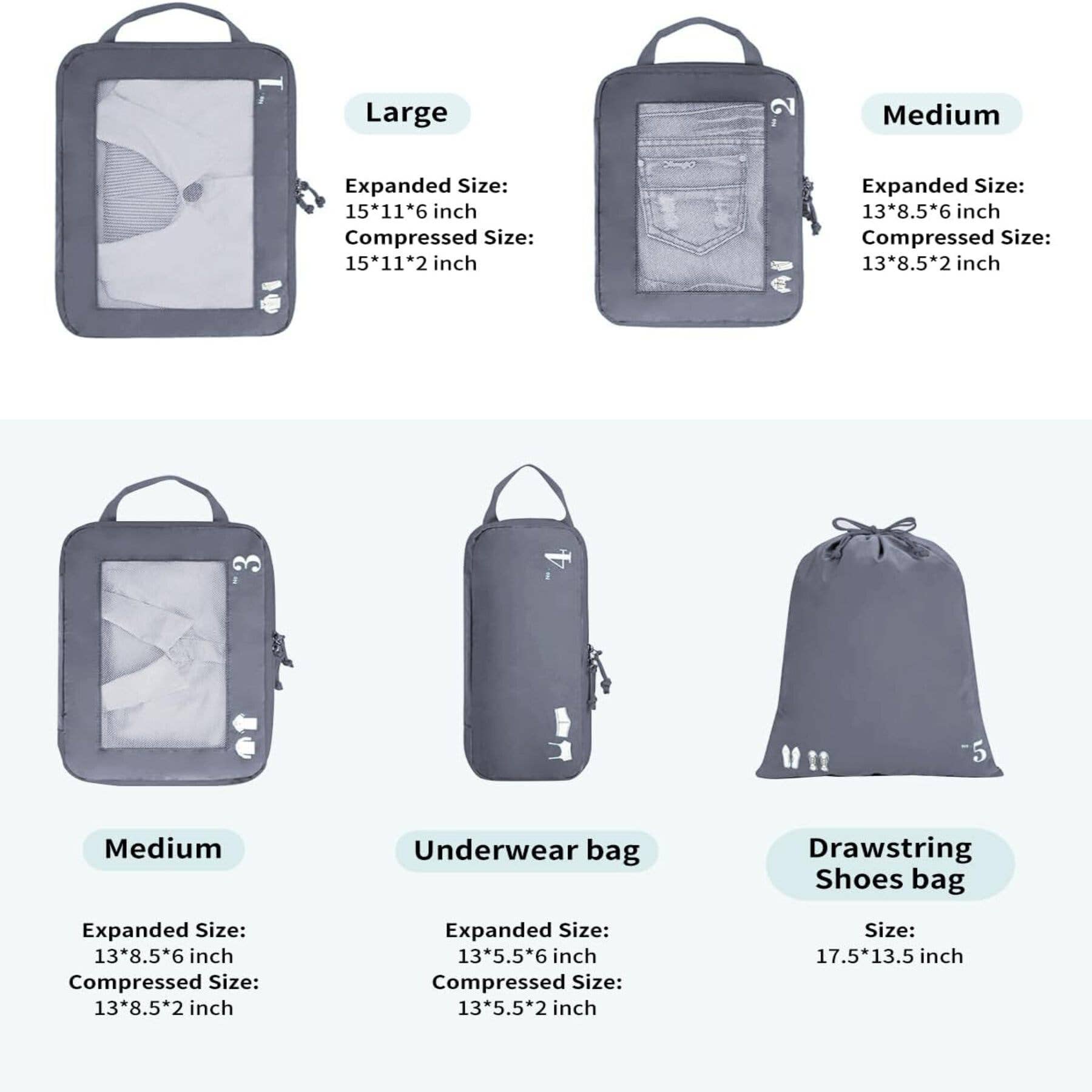 wandf - Wholesale Travel Set - 5 Set Compression Packing Cubes for Suitcases Organiser Bags51