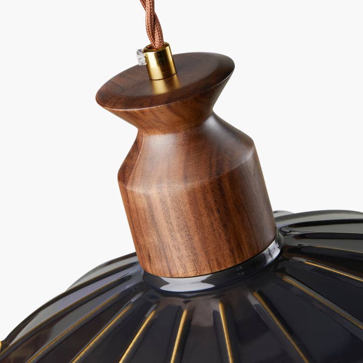 Alijie Design - Wholesale Chandelier/Hanging Light - Vintage Scalloped Brass and Walnut Pendant Light