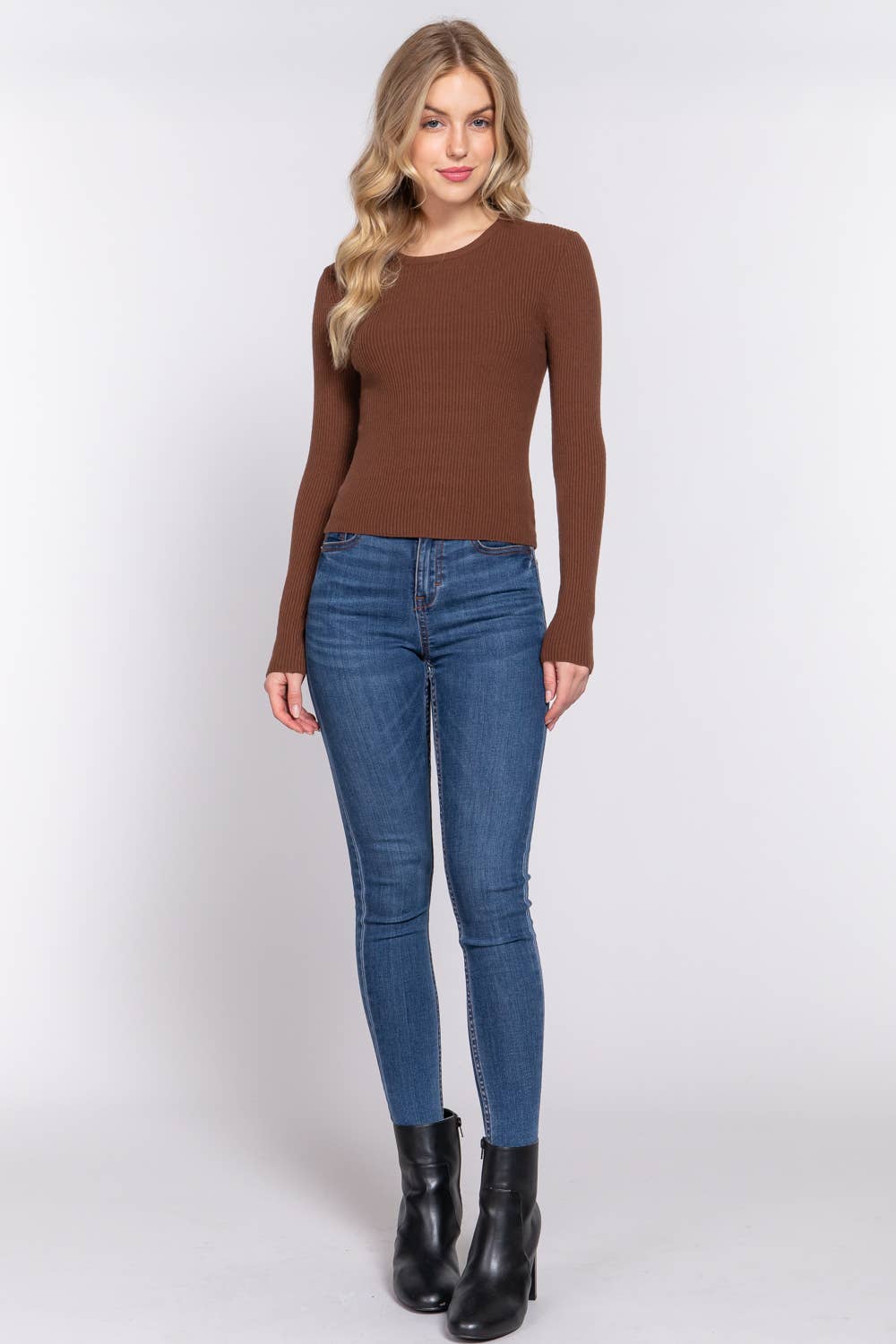 Active Basic | Active USA - Wholesale Knit Sweater - Women's - Long Sleeve Crew Neck Viscose Rib Sweater30