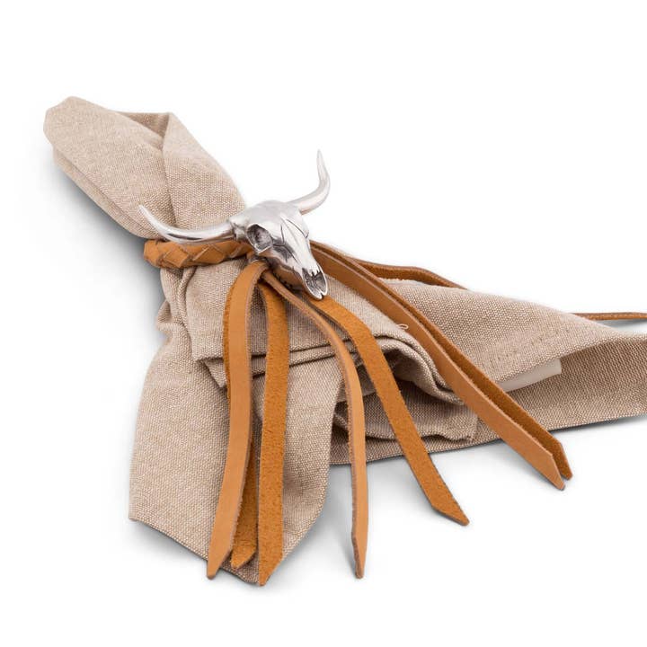 Vagabond House - Wholesale Napkin ring - Long Horn Skull Leather Napkin Ring3