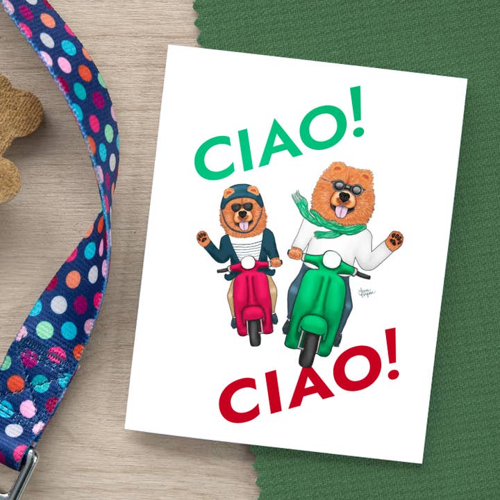 Chow Chow Hilsen Kort - "Ciao Ciao" for engroshandel hos Laura Bergsma Studio