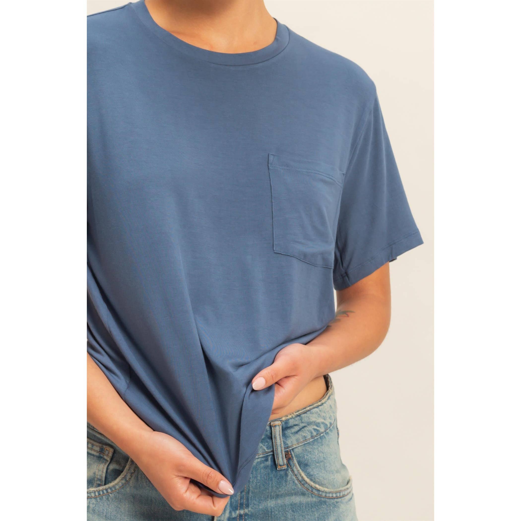 Double Zero - Venta al por mayor Camiseta - Mujer - Top clásico de cuello redondo con bolsillo y manga corta10