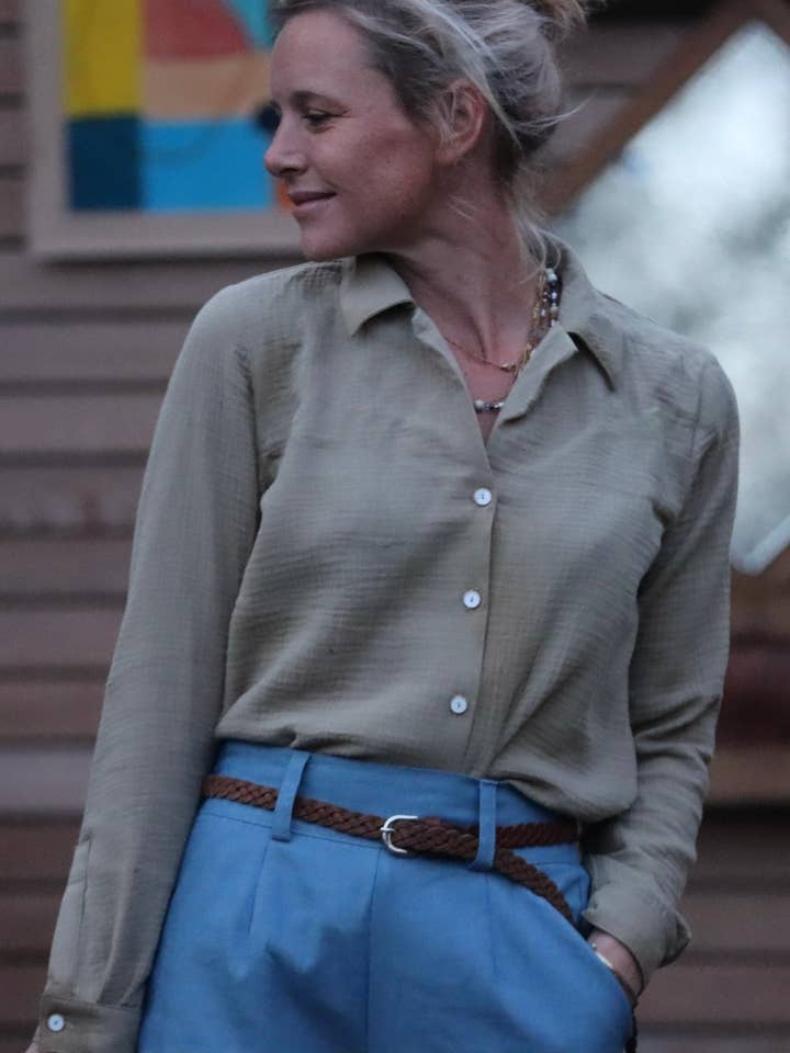 Blusa Carla - gaze dupla algodão verde musgo por atacado de Quintessence