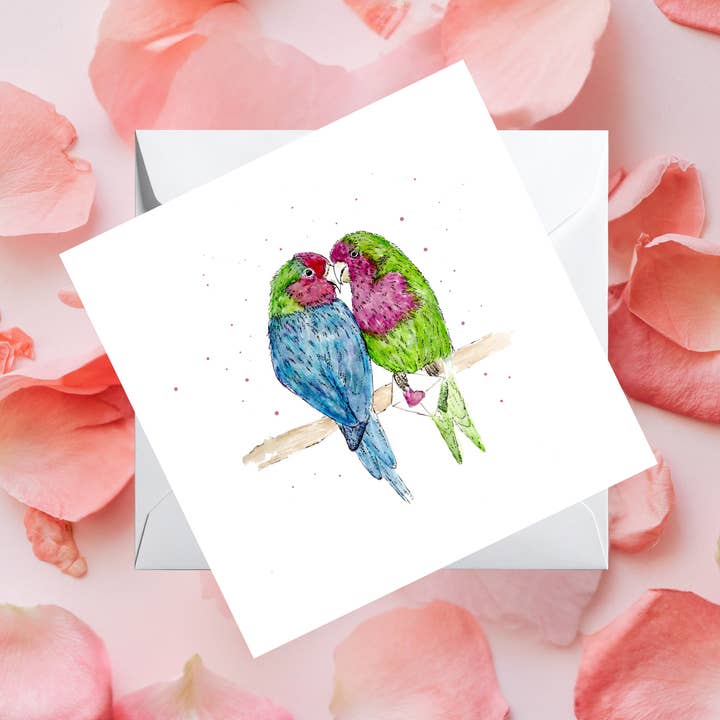 Aquarelle Inséparables Lettres d'Amour de la Nature Carte pour la vente par Dots Allowed