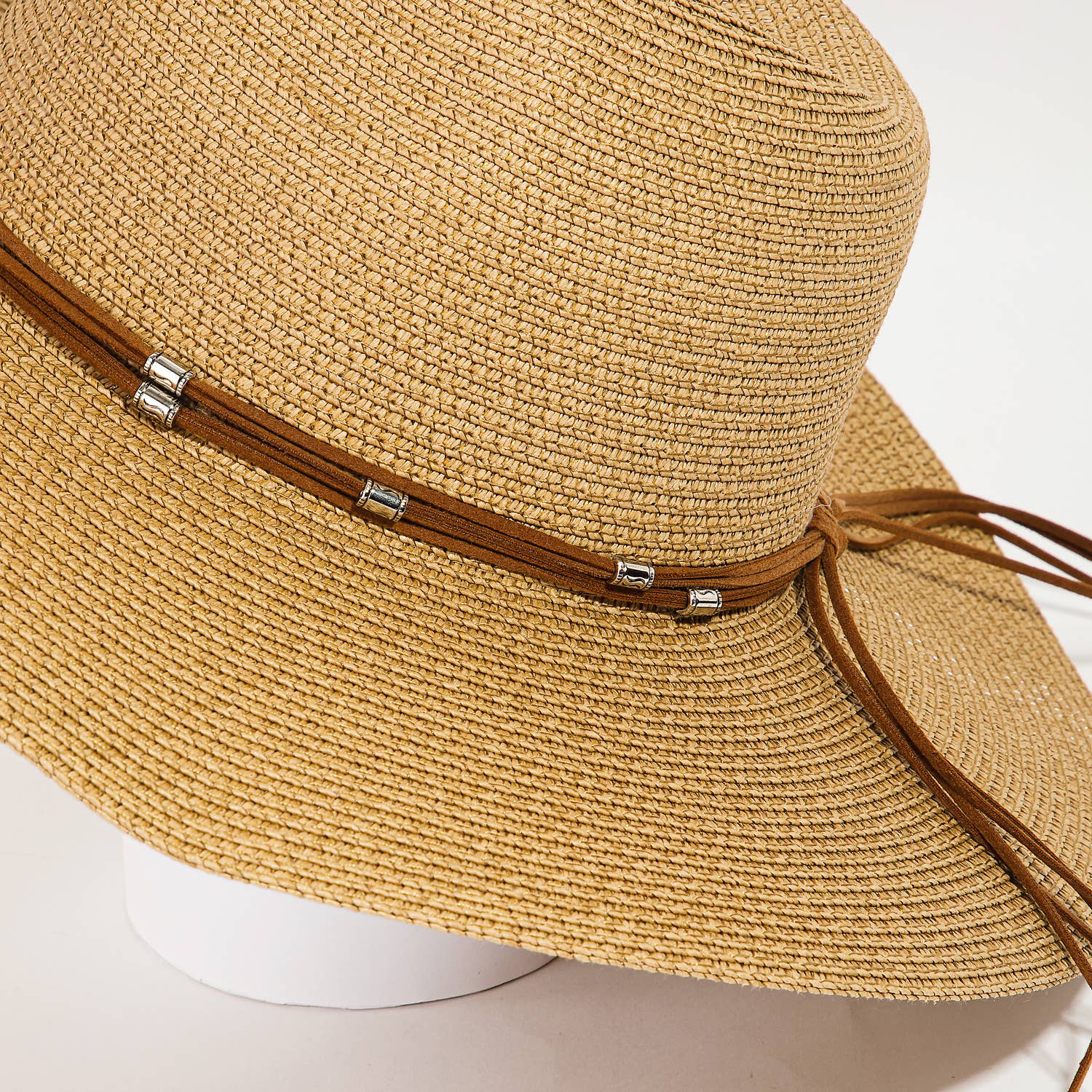 Collections by Fame Accessories - Wholesale Straw Hat - Women's - Beaded Leather Band Straw Hat1