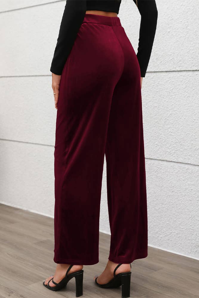 Burgundy  Velvet Wide Leg Women Pants for wholesale on Faire2