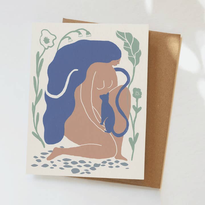 Dark Cat Lady Greeting Card for wholesale by Elana Gabrielle