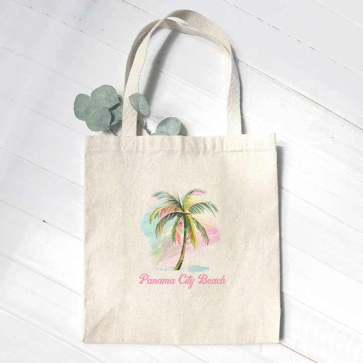 Sac en toile personnalisé - Aquarelle de palmier pour la vente par Cottage Shore
