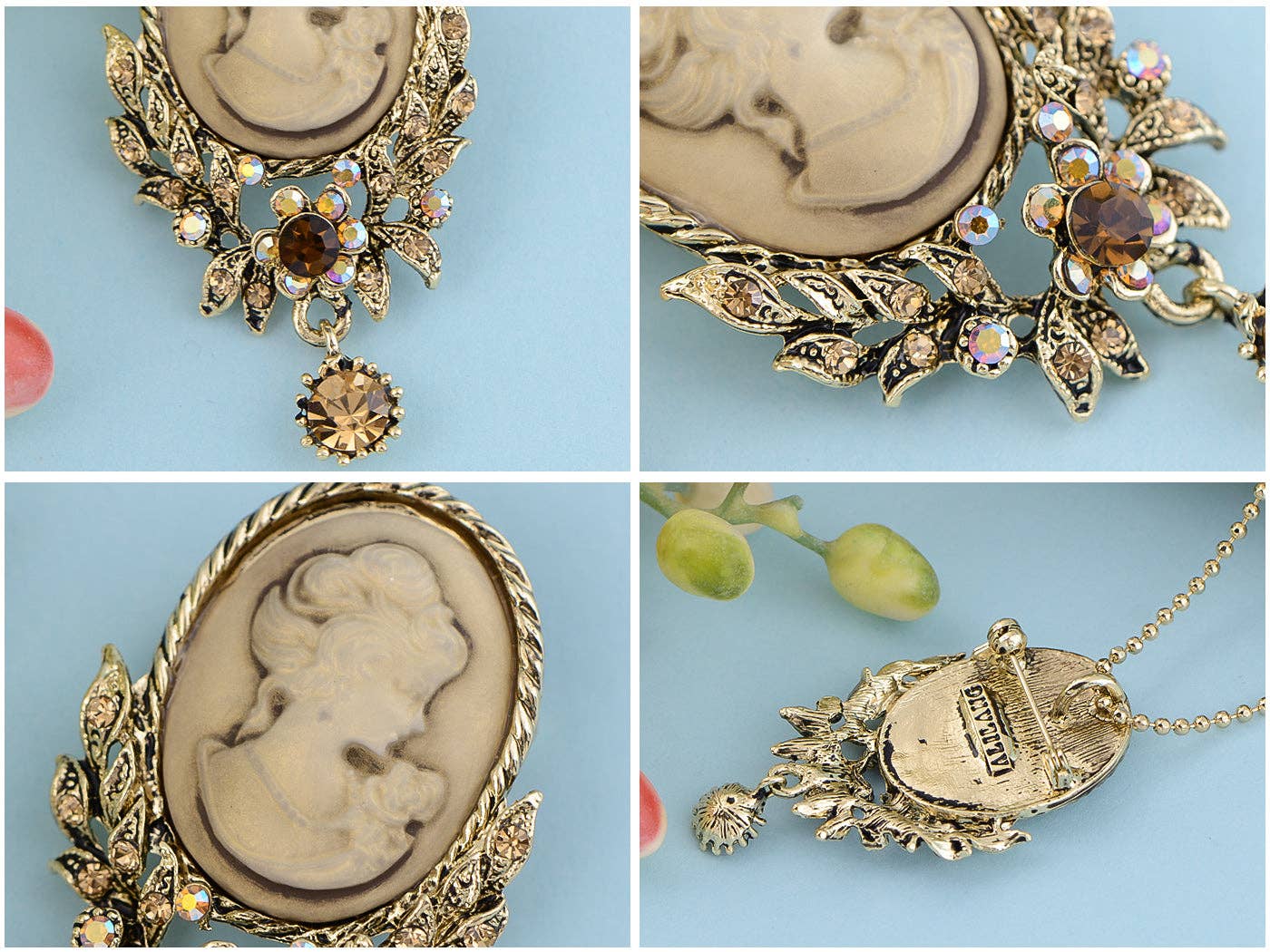 AK Brand - Wholesale Brooch - Vintage Victorian Cameo Brooch Maiden Flower Ribbon Bow26