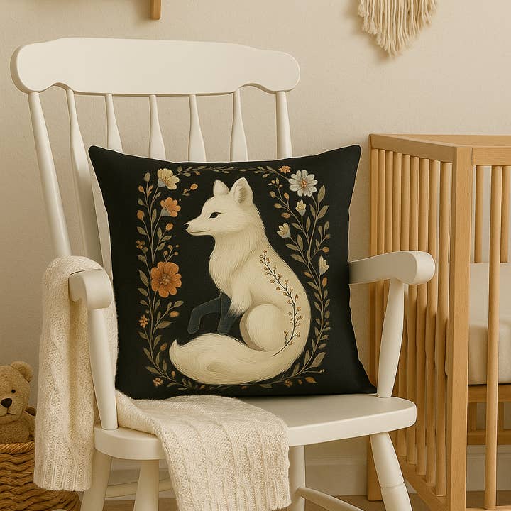 Upside Down Owl Farm - Wholesale Throw/Decorative Pillow - Enchanted Arctic Fox Pillow, Woodland Animal Throw Pillow2