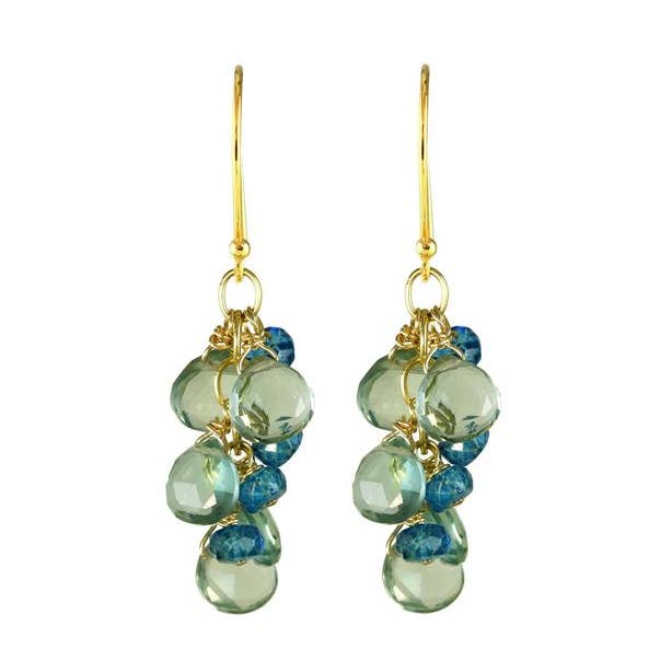 Alicia Van Fleteren Jewelry Design - Wholesale Dangle Earrings - E-3636 Green Quartz, Blue Quartz Waterfall Gold Earrings0