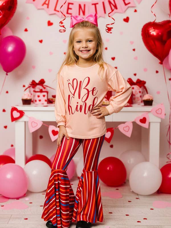 Kids "Be Kind" heart print top bell bottom sets XCH0018-14H for wholesale by luluclothes