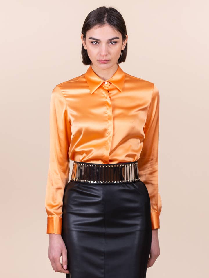 Shirt in plain stretch silk satin 3 for wholesale by CV CRISTINA VALENTINI