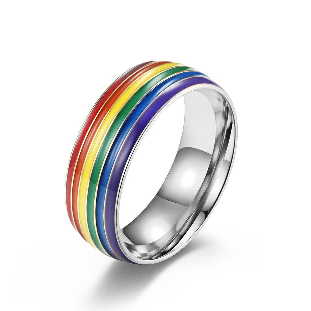 Perimade & Co. LLC - Wholesale Band/Stacked Ring - Rainbow LGBTQ Pride Stacked Band Ring in Stainless Steel1