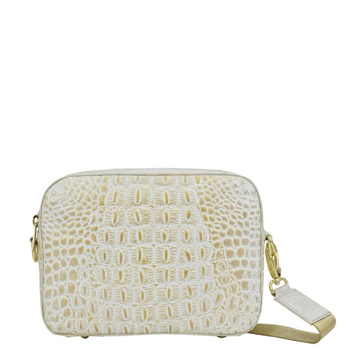 Kuriertasche aus Leder mit Krokodilprägung und zwei Oberteilen - 704 für den Großhandel von Anuschka | Vanya Lara (USA)