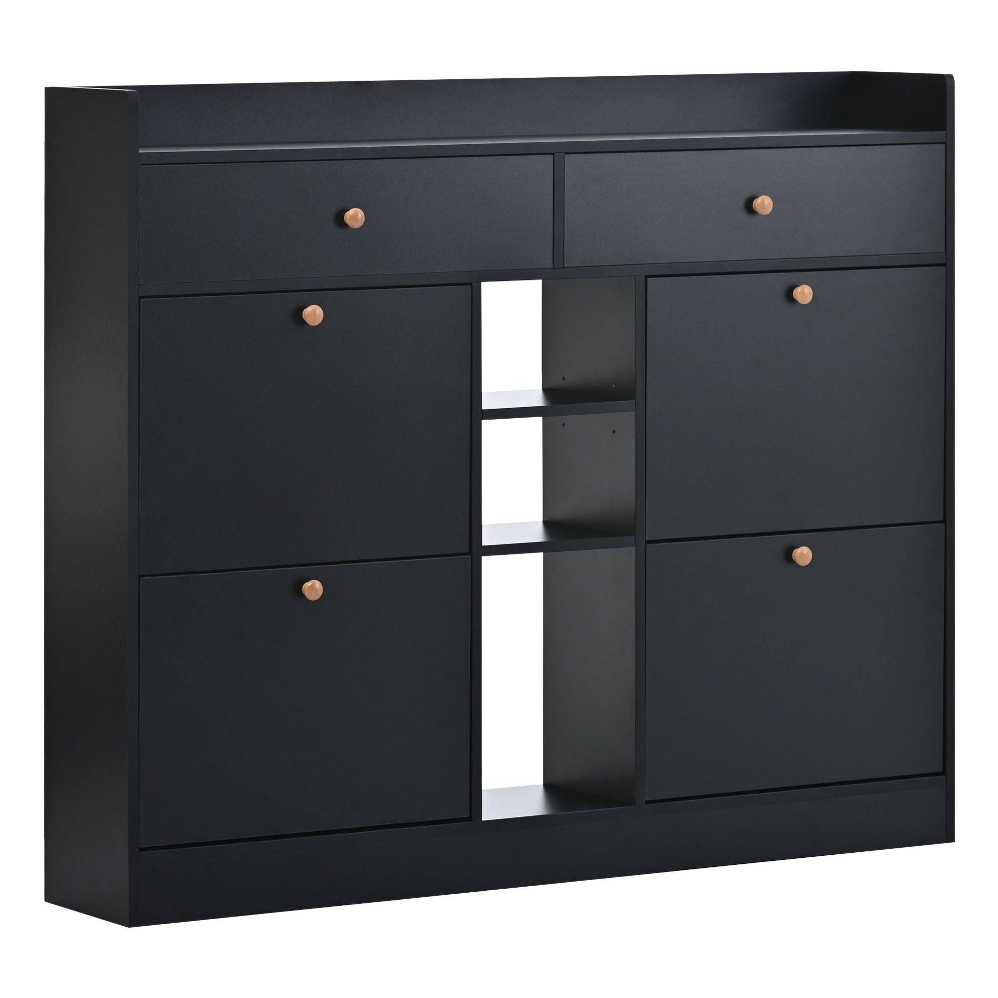 39F Inc. - Wholesale Shoe Rack - Modern Black Tipping Bucket Shoe Cabinet (4 Drawers, 2-Tier)7