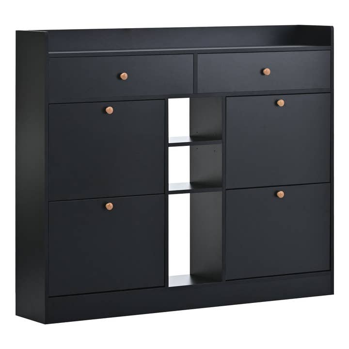 39F Inc. - Wholesale Shoe Rack - Modern Black Tipping Bucket Shoe Cabinet (4 Drawers, 2-Tier)7