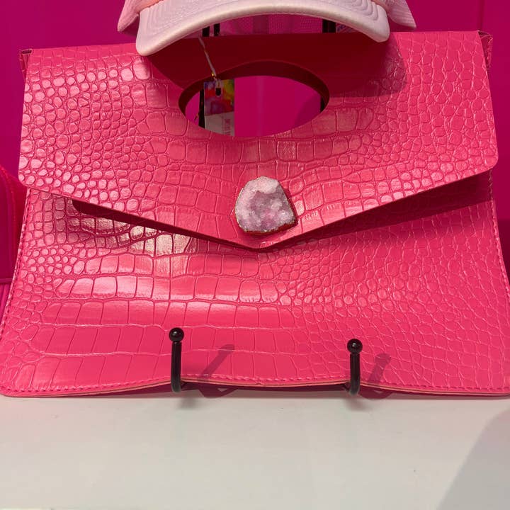 Sac en pierre de druzy rose pour la vente par Tweeds and Beads