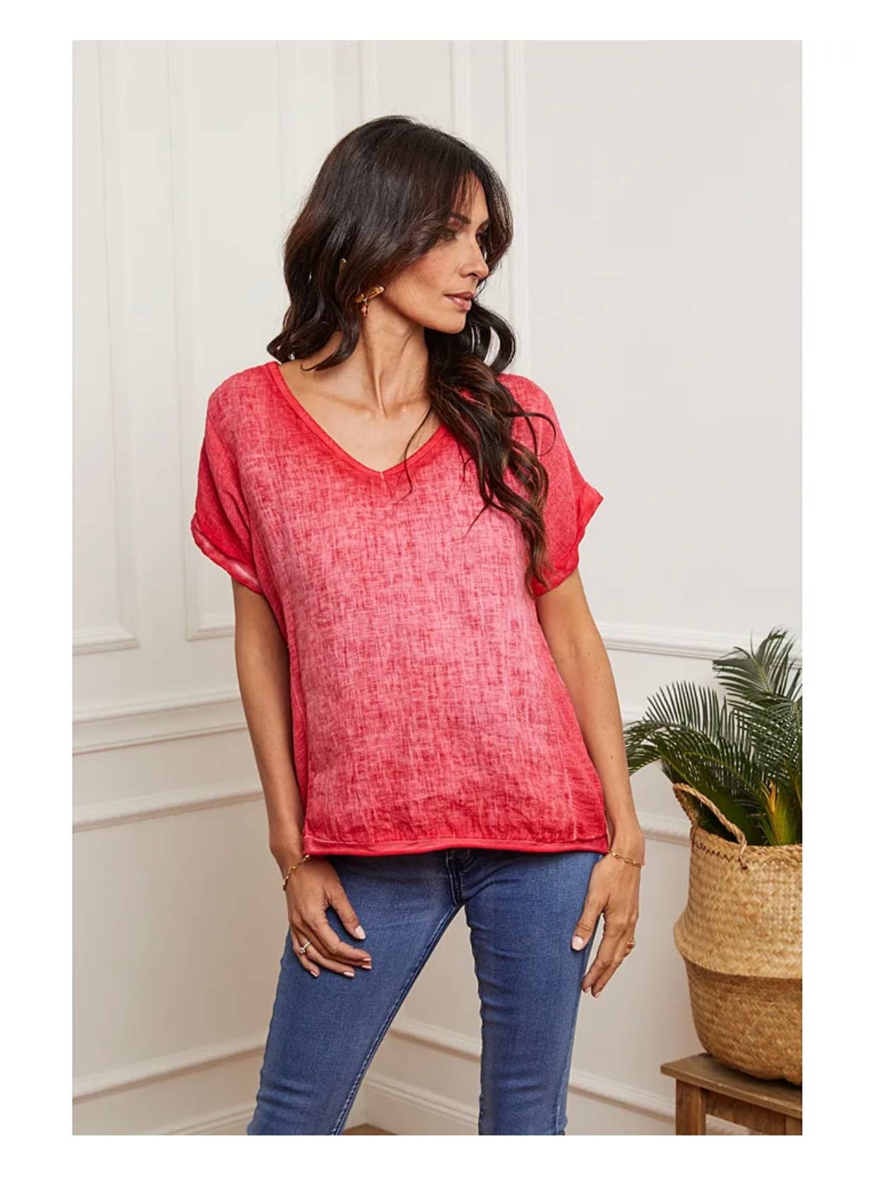 LÉA & LUC - Vente T-shirt – femme - T-Shirt texturé en 100% lin REF. 65154