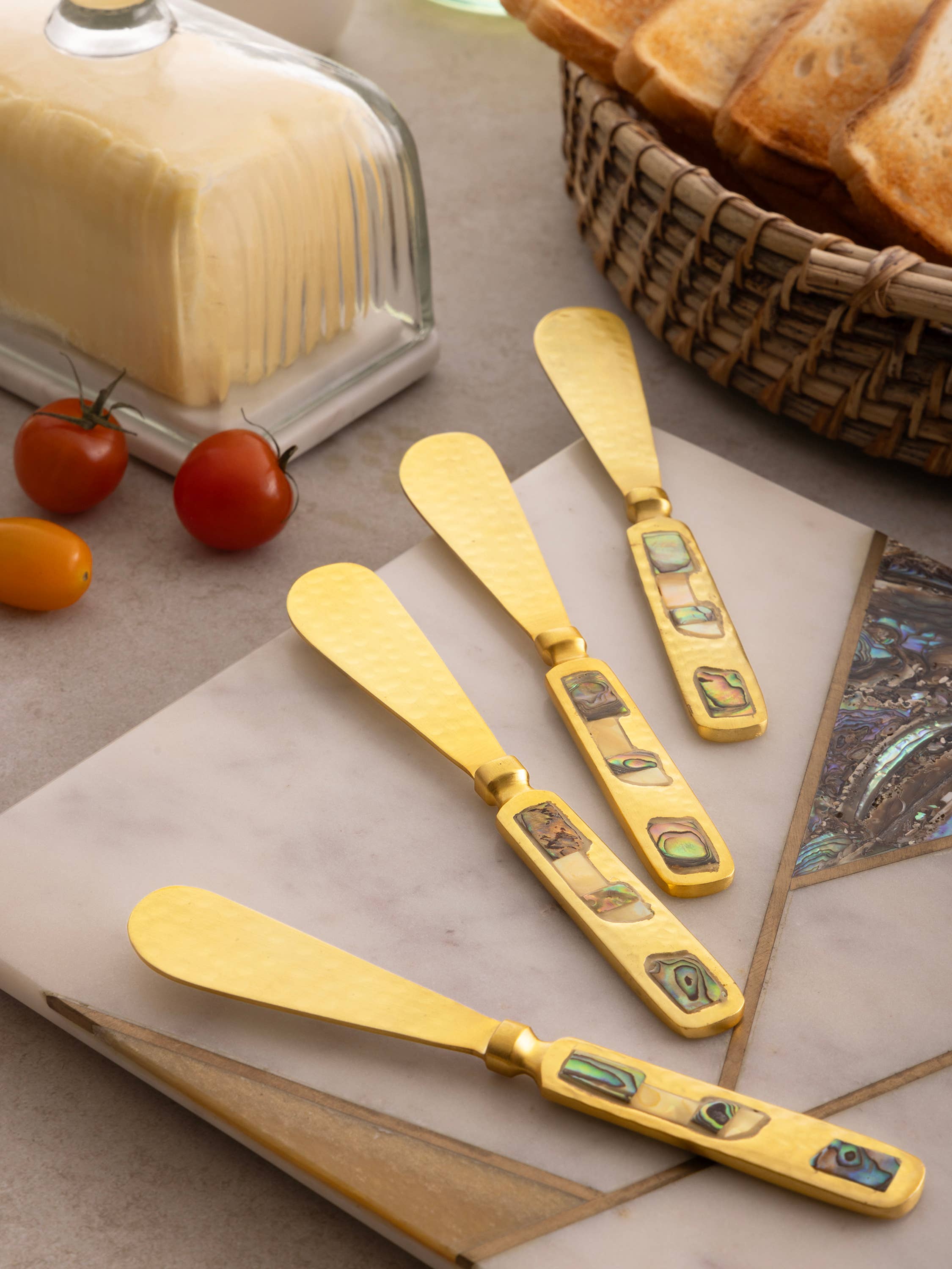 GAURI KOHLI - Wholesale Table Knife - Sisley Gold Butter Knives with Mother-of-Pearl · Set of 41