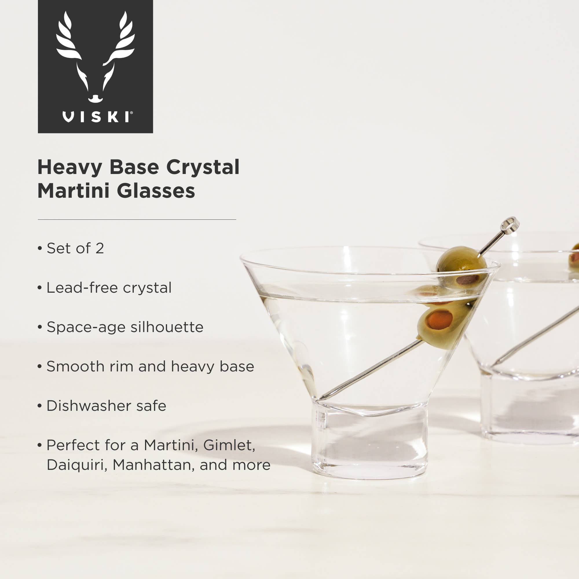 Viski - Wholesale Cocktail/Liquor Glass - Raye™ HeavyBase Stemless Crystal Martini Glasses Set of 25