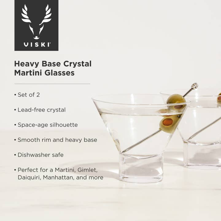 Viski - Wholesale Cocktail/Liquor Glass - Raye™ HeavyBase Stemless Crystal Martini Glasses Set of 25